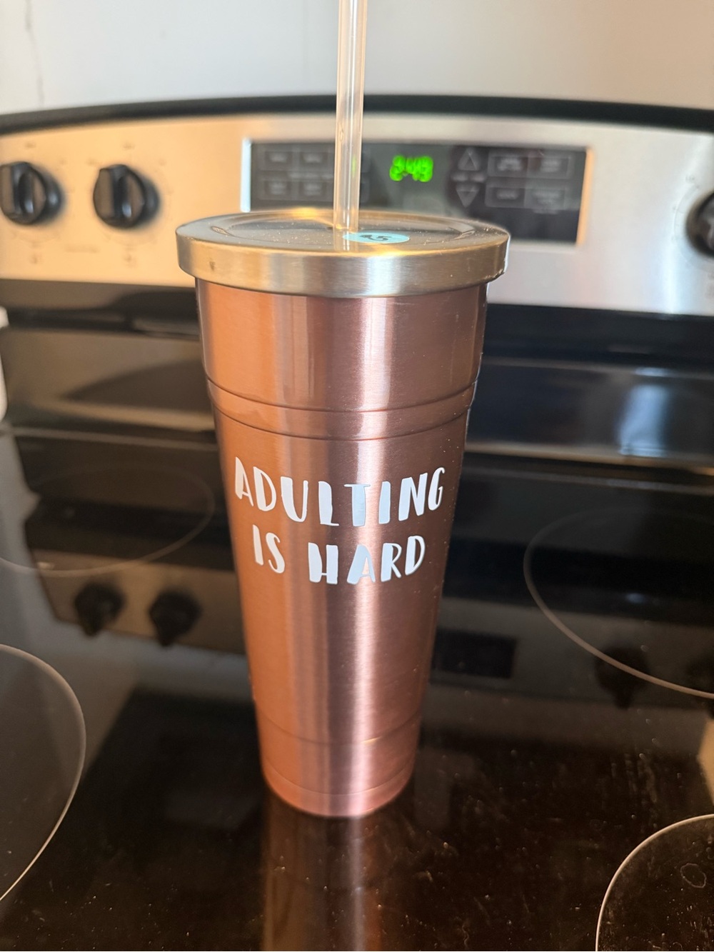 Insulated Copper Travel Tumbler with Straw - 'Adulting Is Hard'